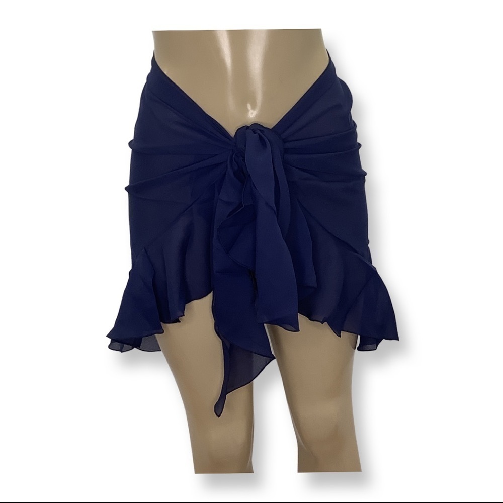 Zuliana Blue Ruffle Trim Long Sarong Skirt. One Size Fits Most. Made in USA. New